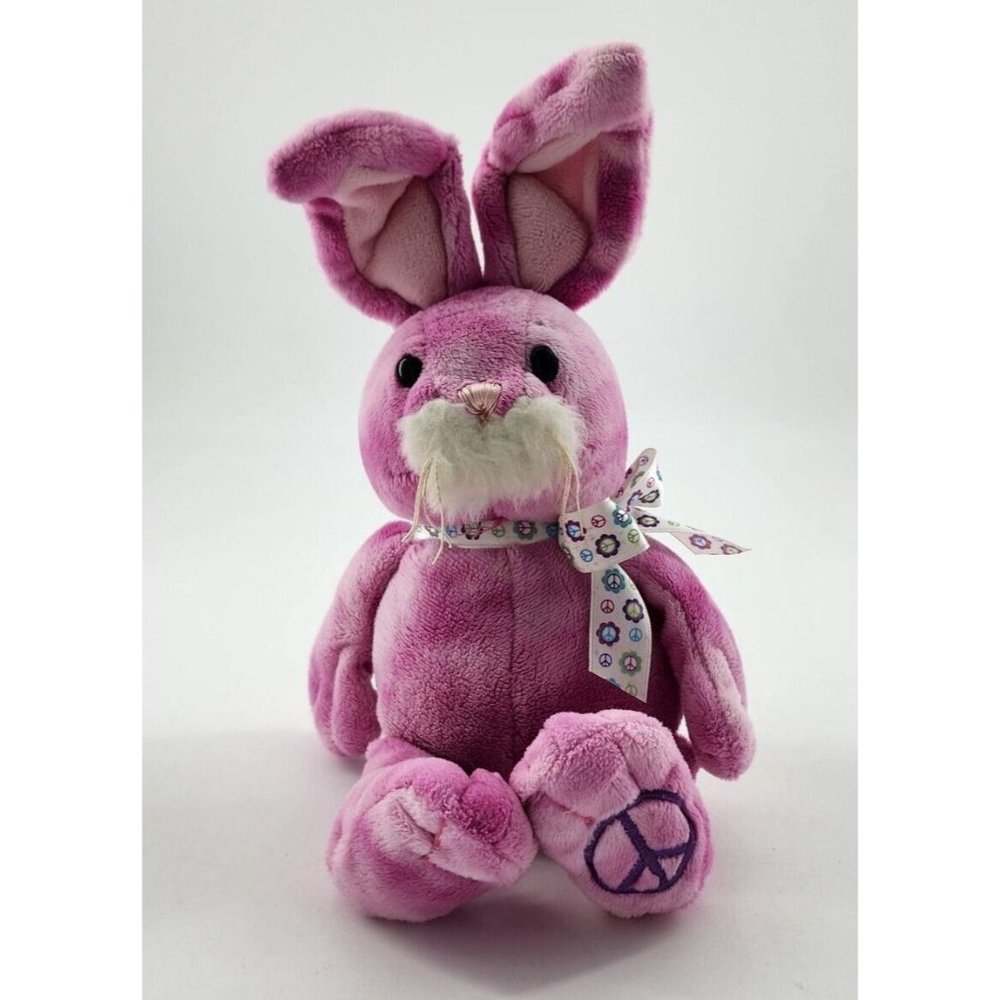 Ganz Plush Purple Peace and Love Bunny Rabbit Ribbon Bow Embroidered Foot